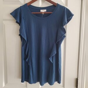 Nwt J Jill Pima cotton XS ruffle front scoop-Neck top sleeveless In Harbor